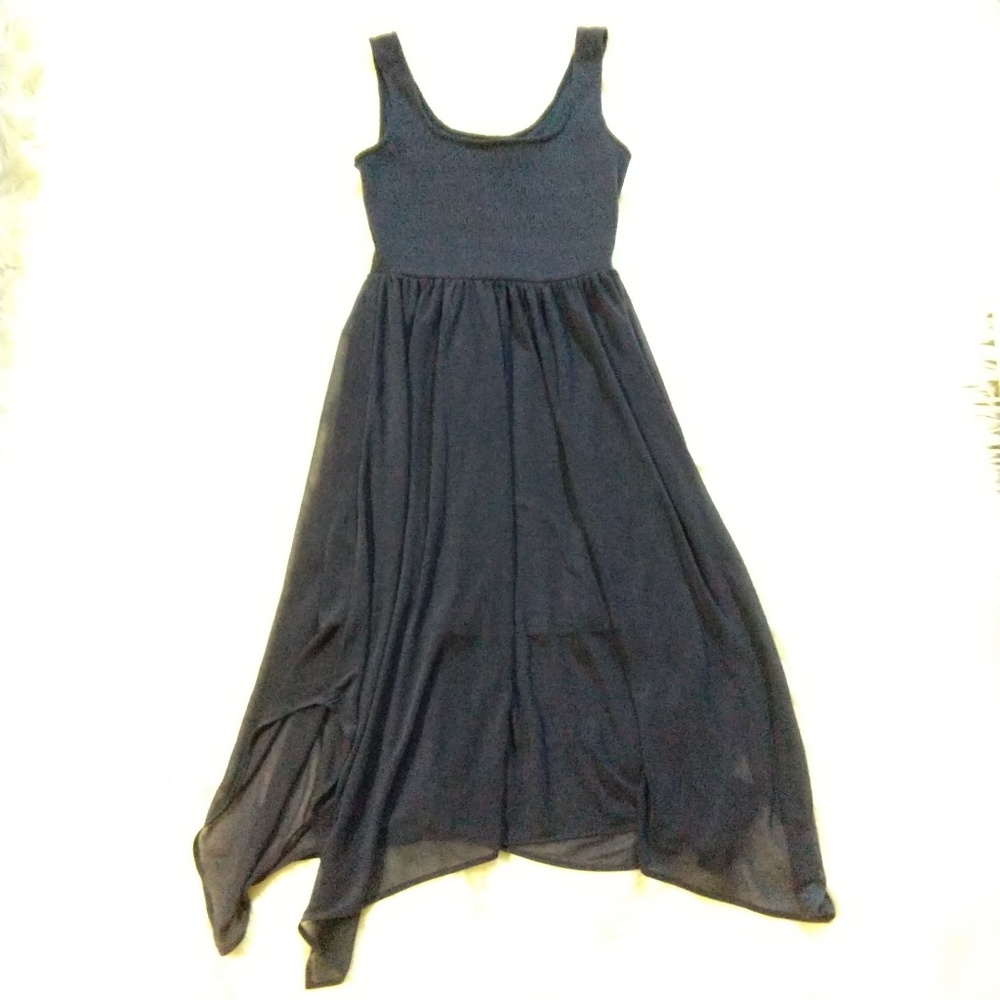 NO COMMENT midnight blue midi dress sheer skirt